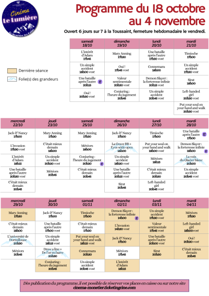 Programme cinéma Toussaint 2025