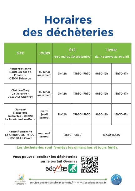 HORAIRES déchèterie
