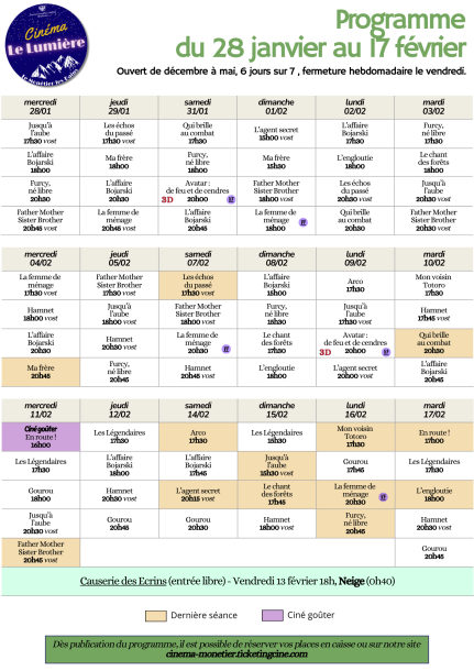grille horaire 28 janvier