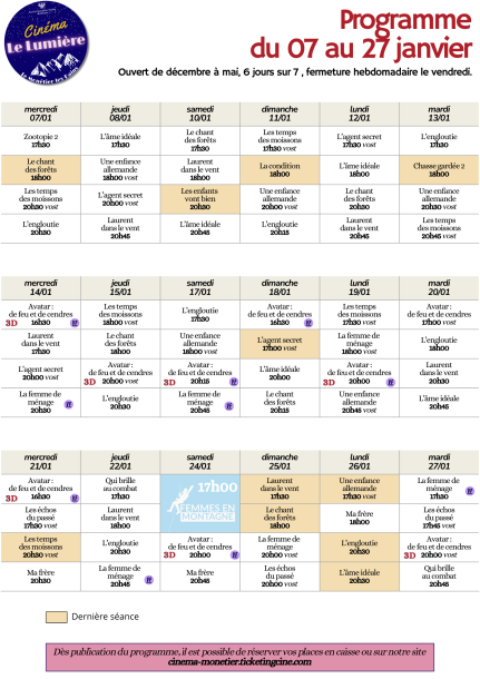 Programme cinéma 7 janvier