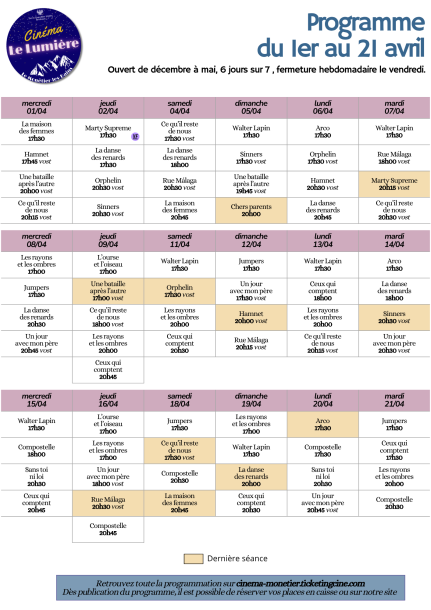 Programme du 1er avril