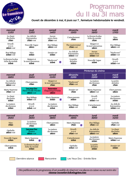 Programme du 11 mars